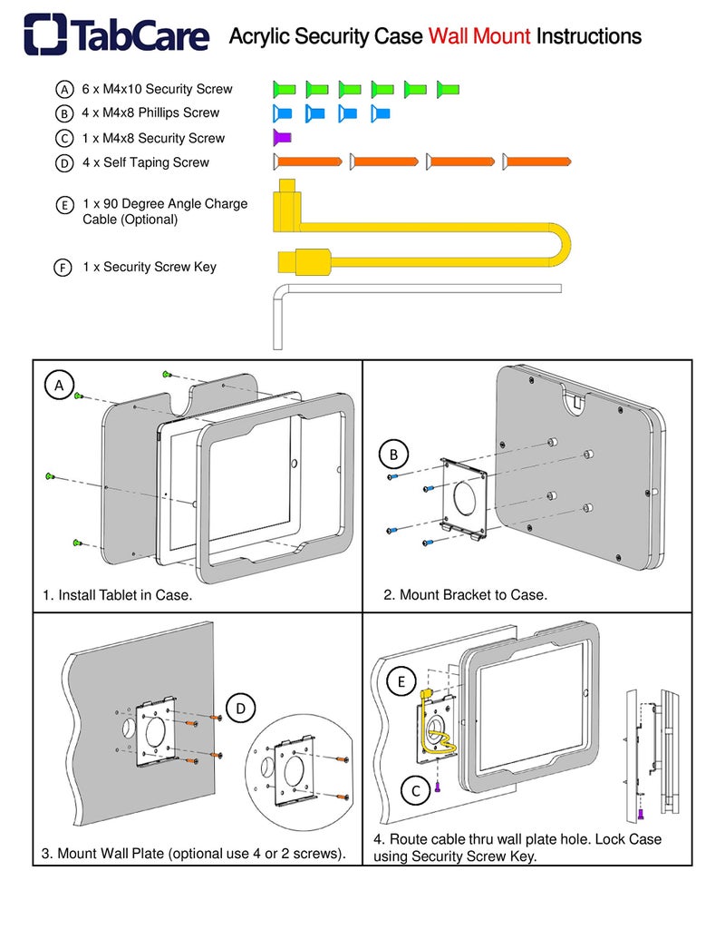 TABcare Anti-Theft Acrylic VESA Enclosure for Apple iPad 7/8/9 10.2" with Free Wall Mount Kit & 90-Degree Angle Charge Cable (iPad 7/8/9 10.2", Clear) - Image 3